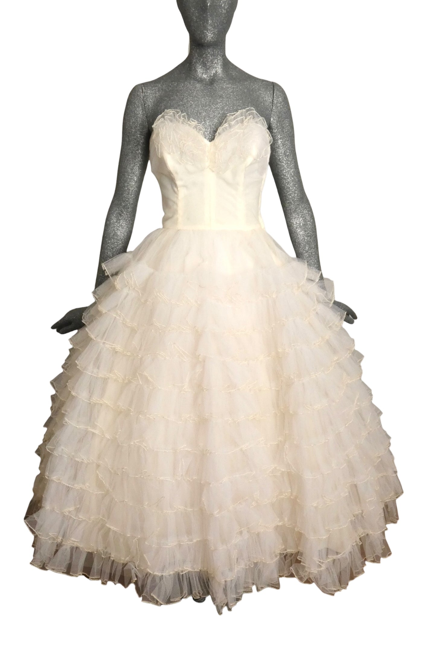 WILL STEINMAN - 1950s White Tulle Cocktail Dress, Size-2
