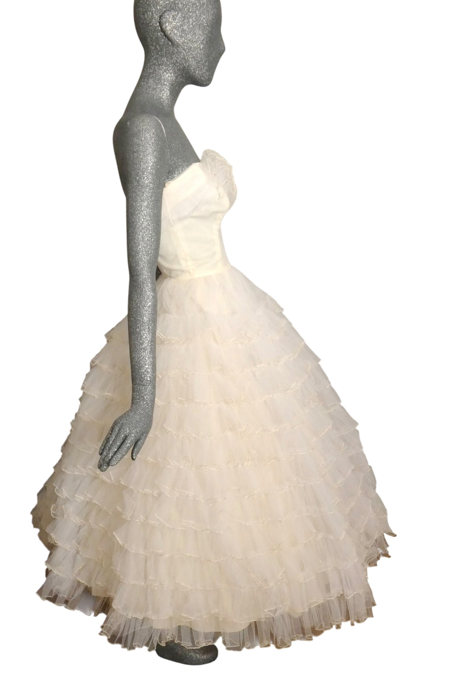 WILL STEINMAN - 1950s White Tulle Cocktail Dress, Size-2