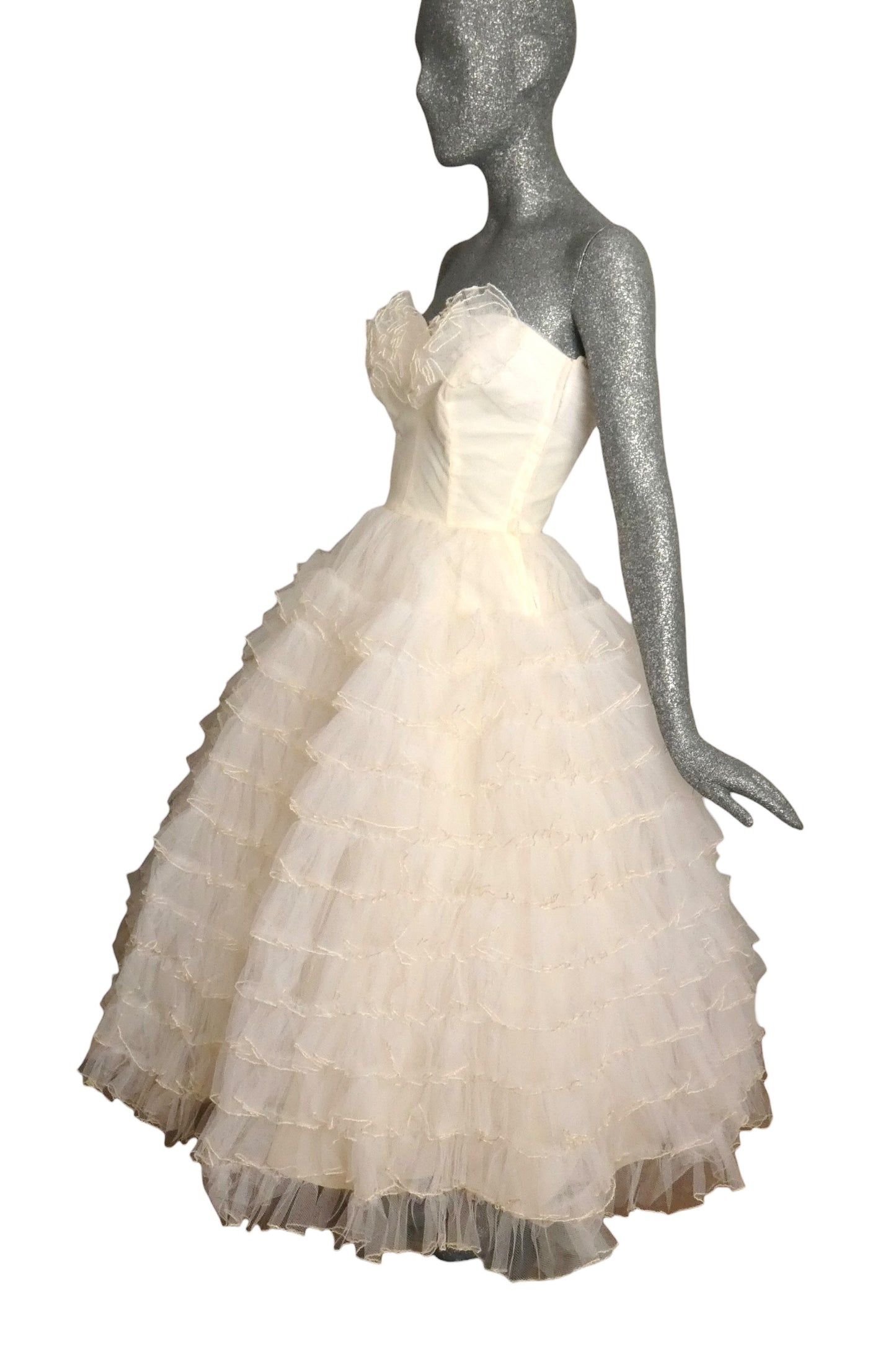 WILL STEINMAN - 1950s White Tulle Cocktail Dress, Size-2