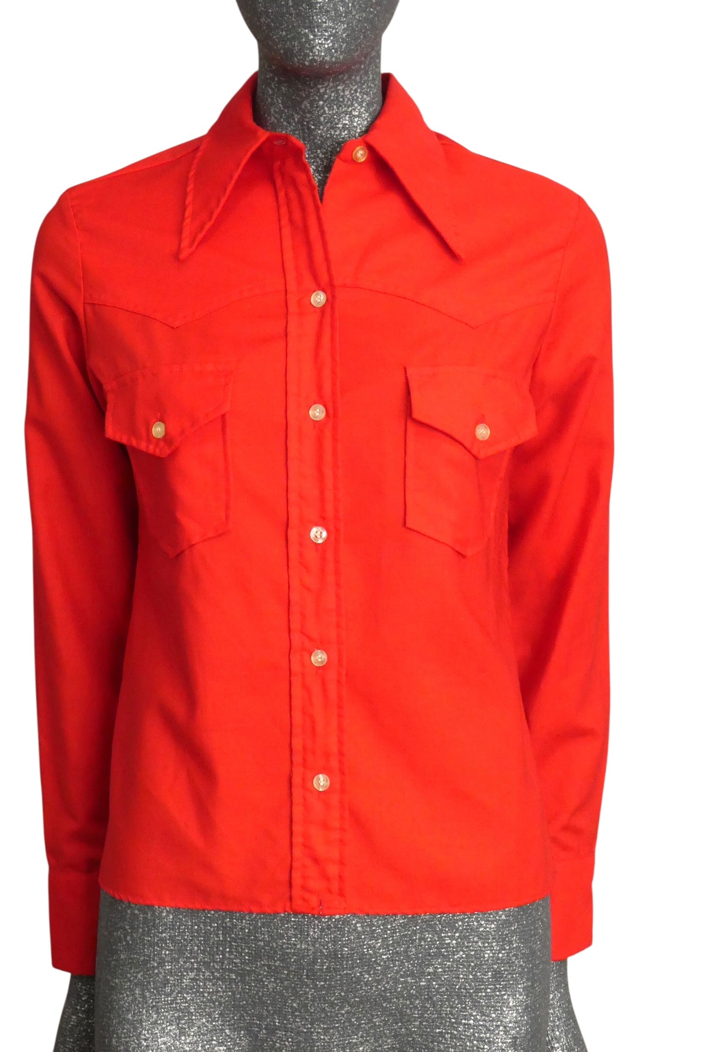 1970s Red Western Shirt, Size-4