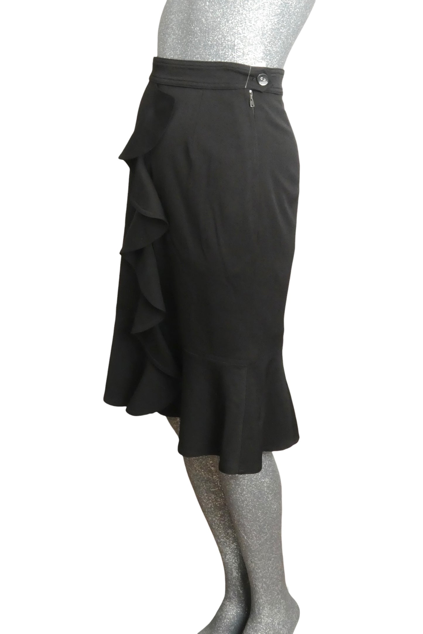 YVES SAINT LAURENT - 2003 Wool Gabardine Ruffle Skirt, Size-4