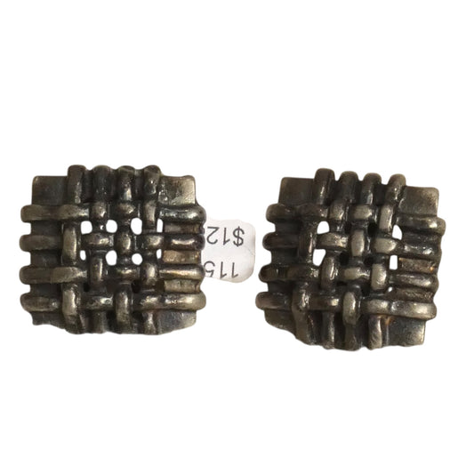 YVES SAINT LAURENT - 1970s Basketweave Button Earrings