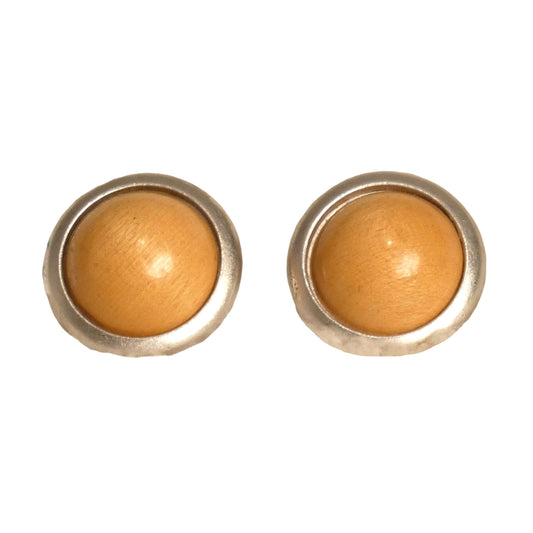 YVES SAINT LAURENT - 1970s Wooden Button Earrings