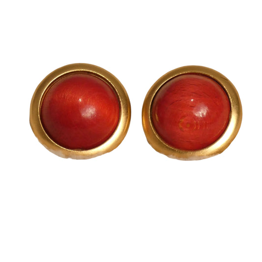 YVES SAINT LAURENT - 1970s Wooden Button Earrings