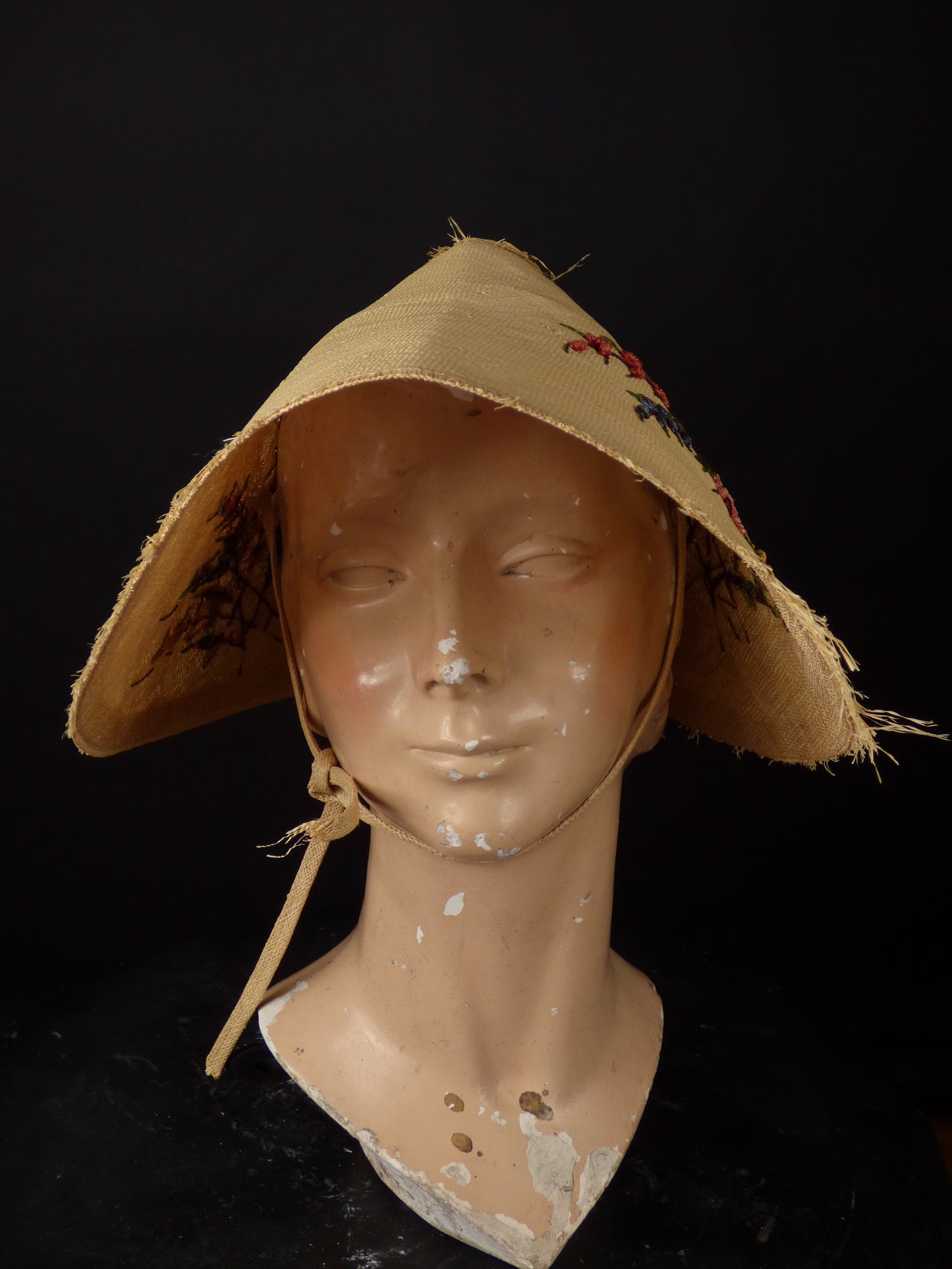1930s Embroidered Straw Bonnet