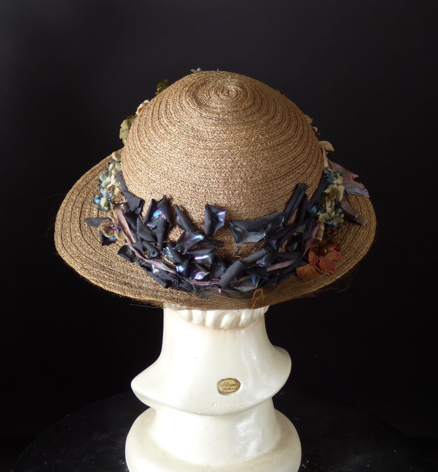 1918 Taupe Straw & Flower Hat