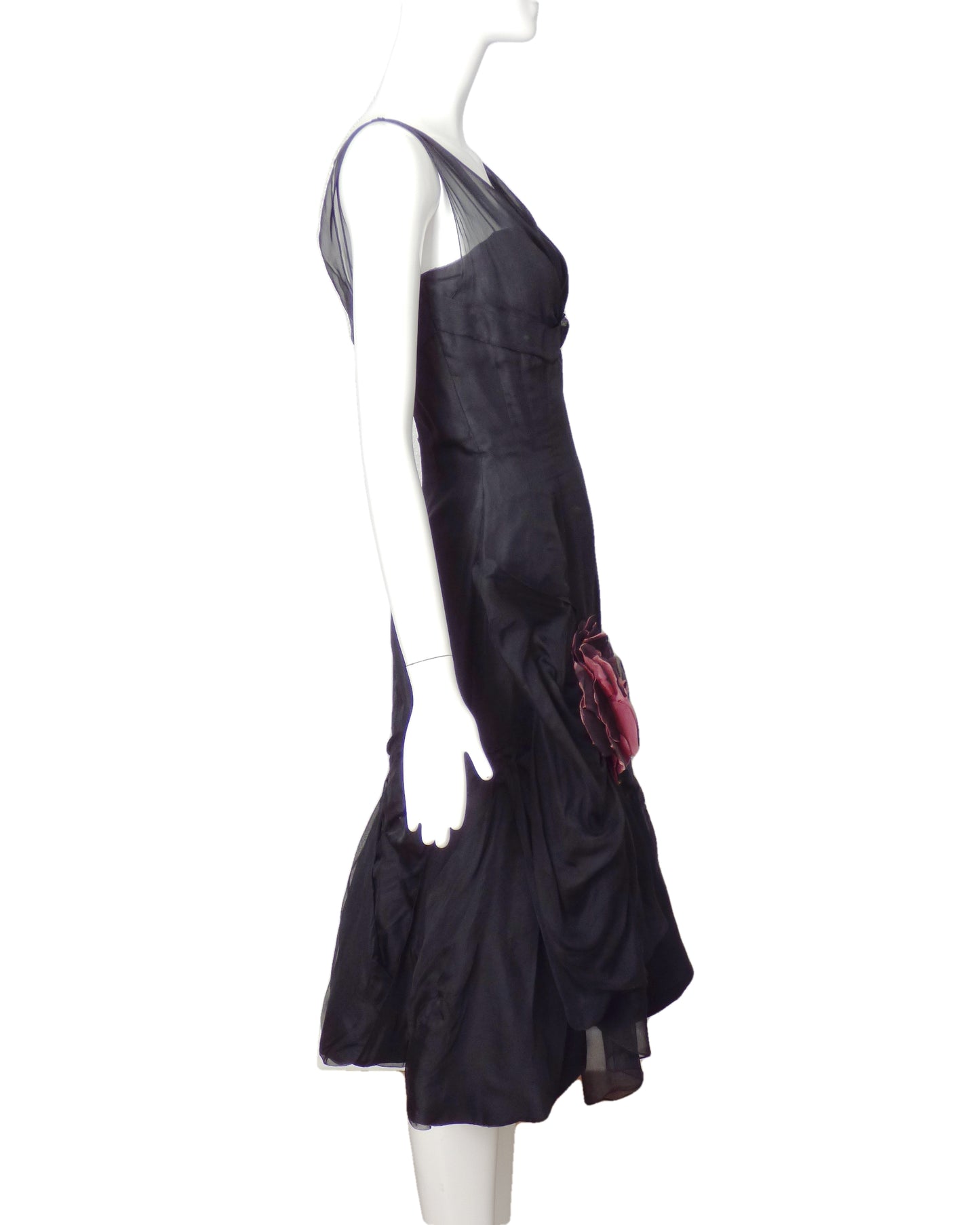 CEIL CHAPMAN-1950s Black Silk Organza Cocktail Dress, Size-2