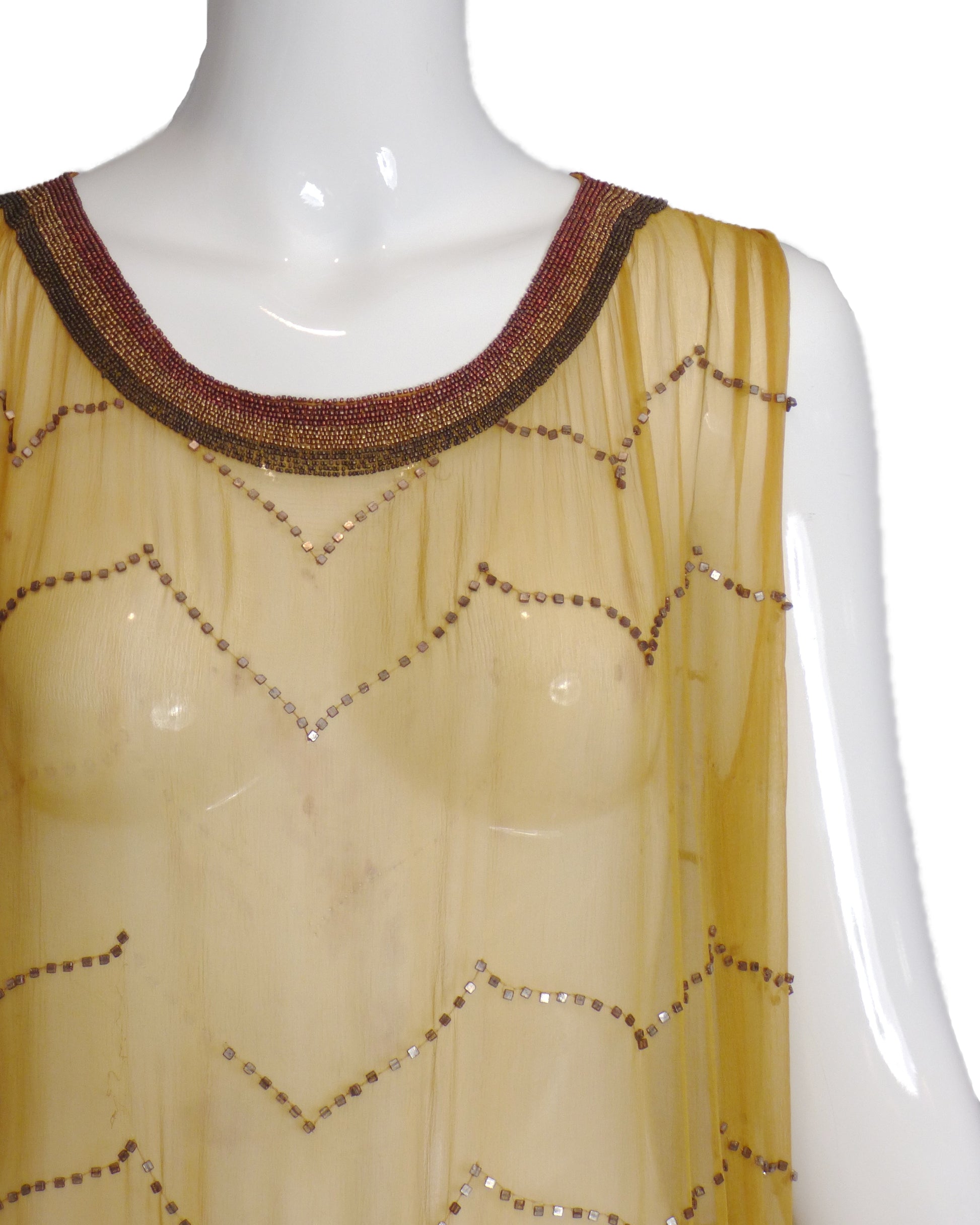 1920's Yellow Beaded Chiffon Evening Dress MARTINI CONSIGNMENT 1920's Yellow Beaded Chiffon Evening Dress MARTINI CONSIGNMENT