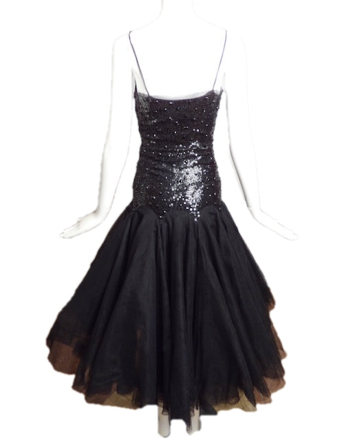 1950s Black Sequin Party Dress Size 2