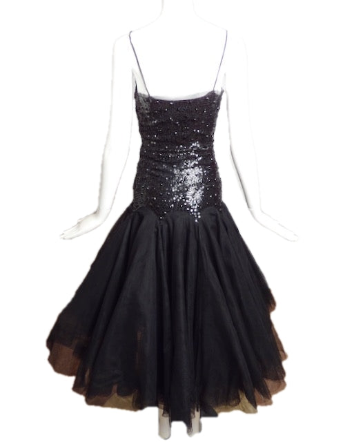 1950s Black Sequin Party Dress, Size-2