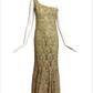 RIPETTA-Green Beaded Lace Evening Gown, Size-2P