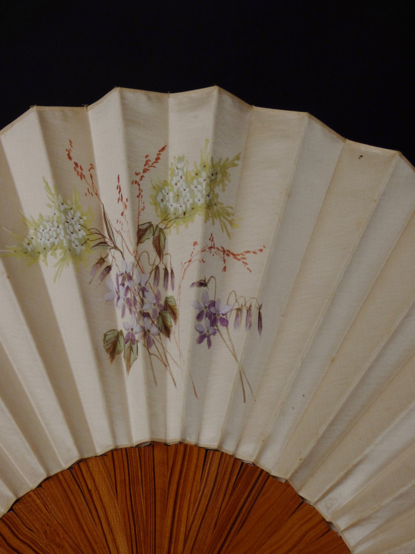 1890s Hand Painted Silk & Wood Fan
